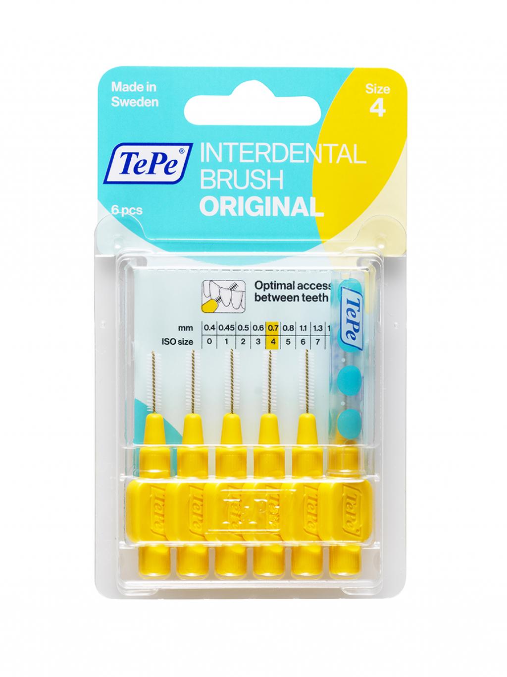 Межзубные ершики TePe Interdental Brush Original, блистер, размер 4 (0,7мм) желтые 