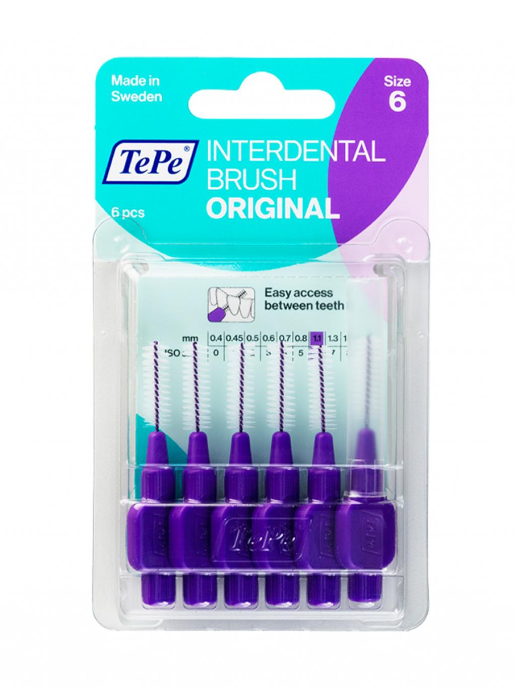 Межзубные ершики TePe Interdental Brush Original, блистер, размер 6 (1,1мм) фиолетовая 