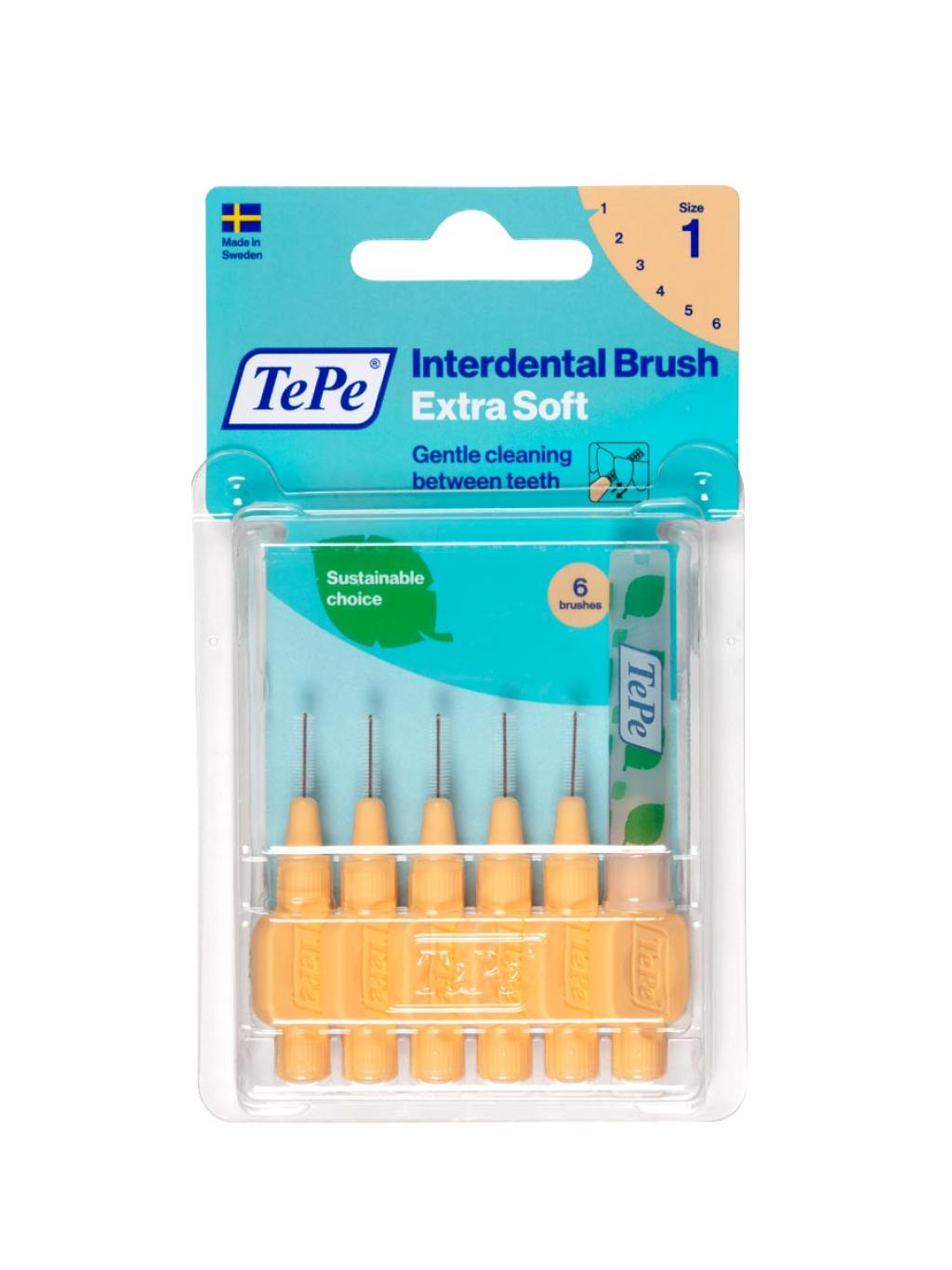 Межзубные ершики TePe  сверхмягкие Extra soft pack блистер. Размер 1 (0,45мм), светло-оранжевый 