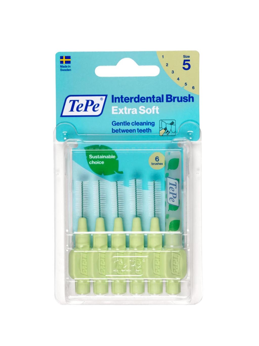 Межзубные ершики TePe сверхмягкие Extra soft pack блистер. Размер 5 (0,8мм), светло-зеленые 