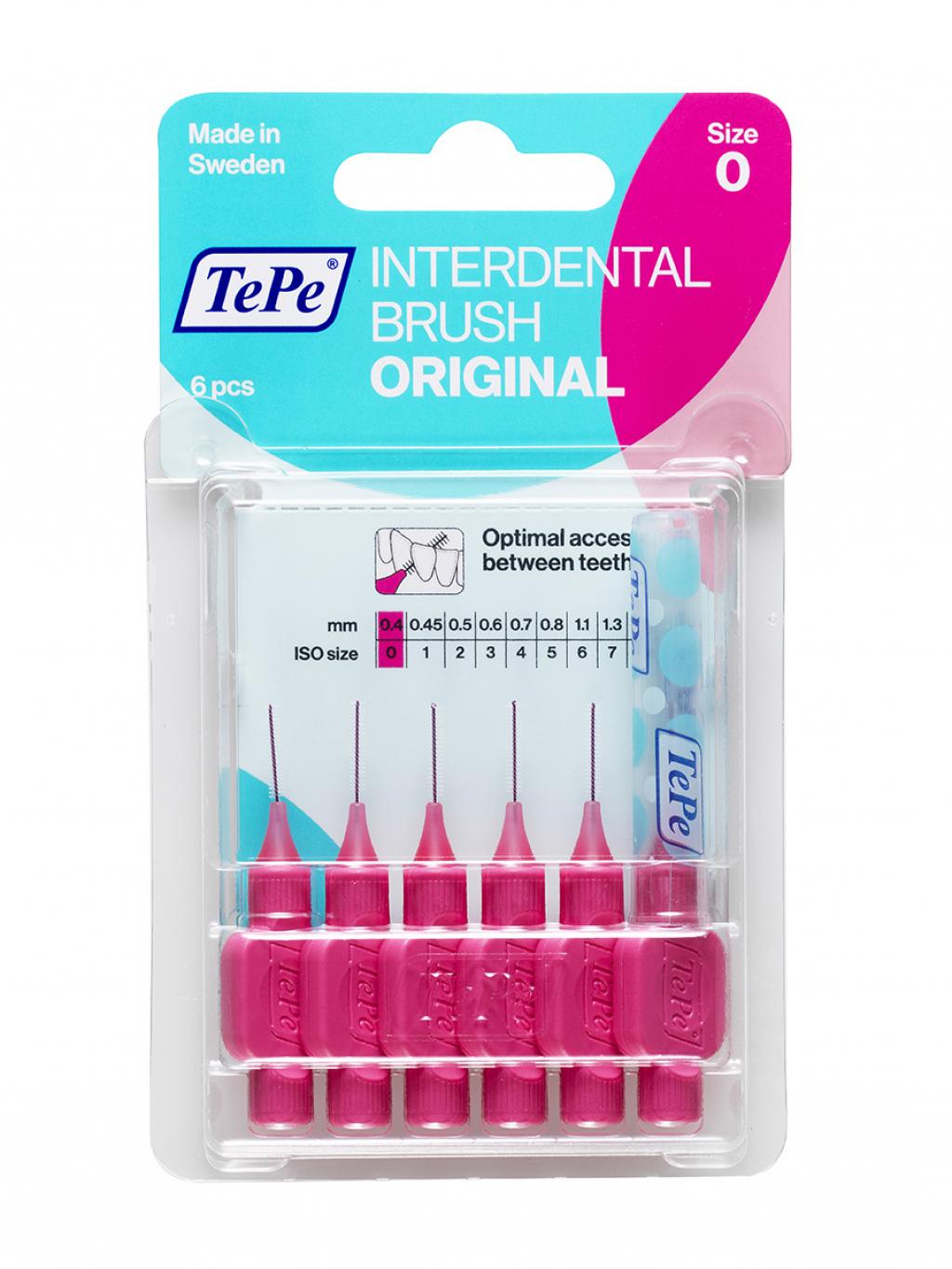 Межзубные ершики TePe Interdental Brush Original, блистер, размер 0 (0,4мм) розовые 