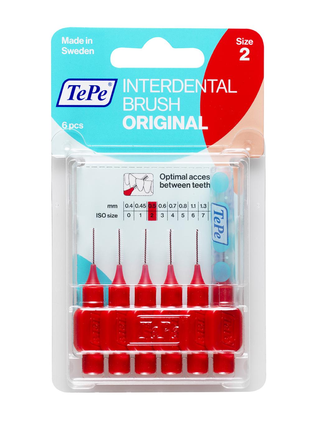 Межзубные ершики TePe Interdental Brush Original, блистер, размер 2 (0,5мм) красные 